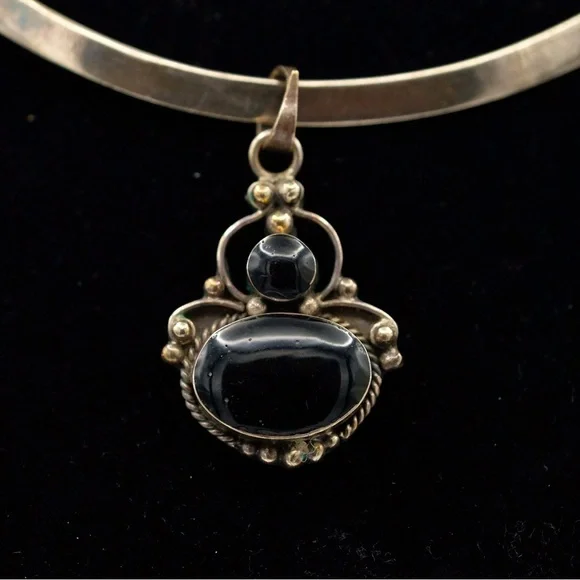 Goth Gorgeous Black Onyx sterling silver Pendant NWT - Picture 2 of 10